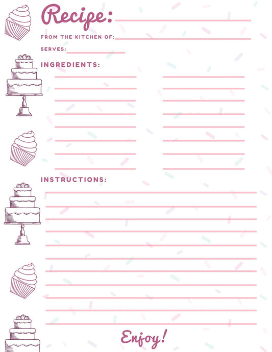 Cakes and Sprinkles Recipe Card